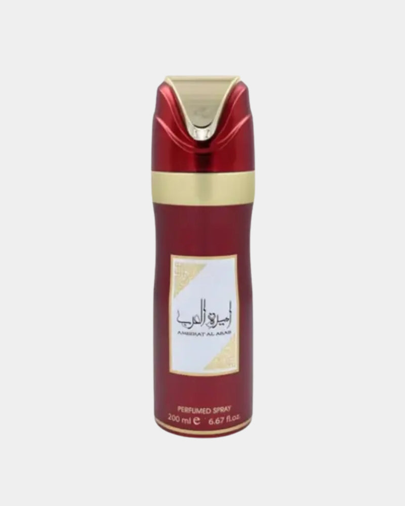 Déodorant parfumé Ameerat Al Arab Asdaaf 200 ml, aérosol rouge bordeaux à liseré et capot dorés