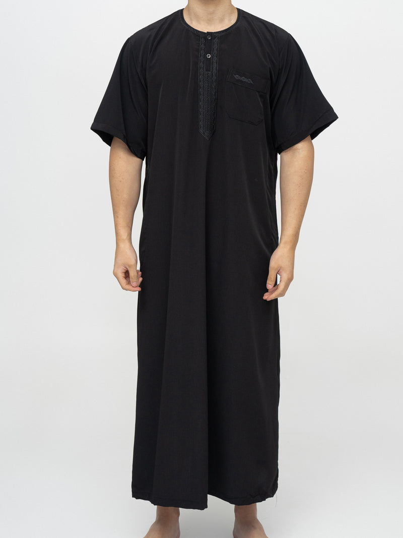 Black Moroccan Short Sleeve Thobe Premium - Al Emad