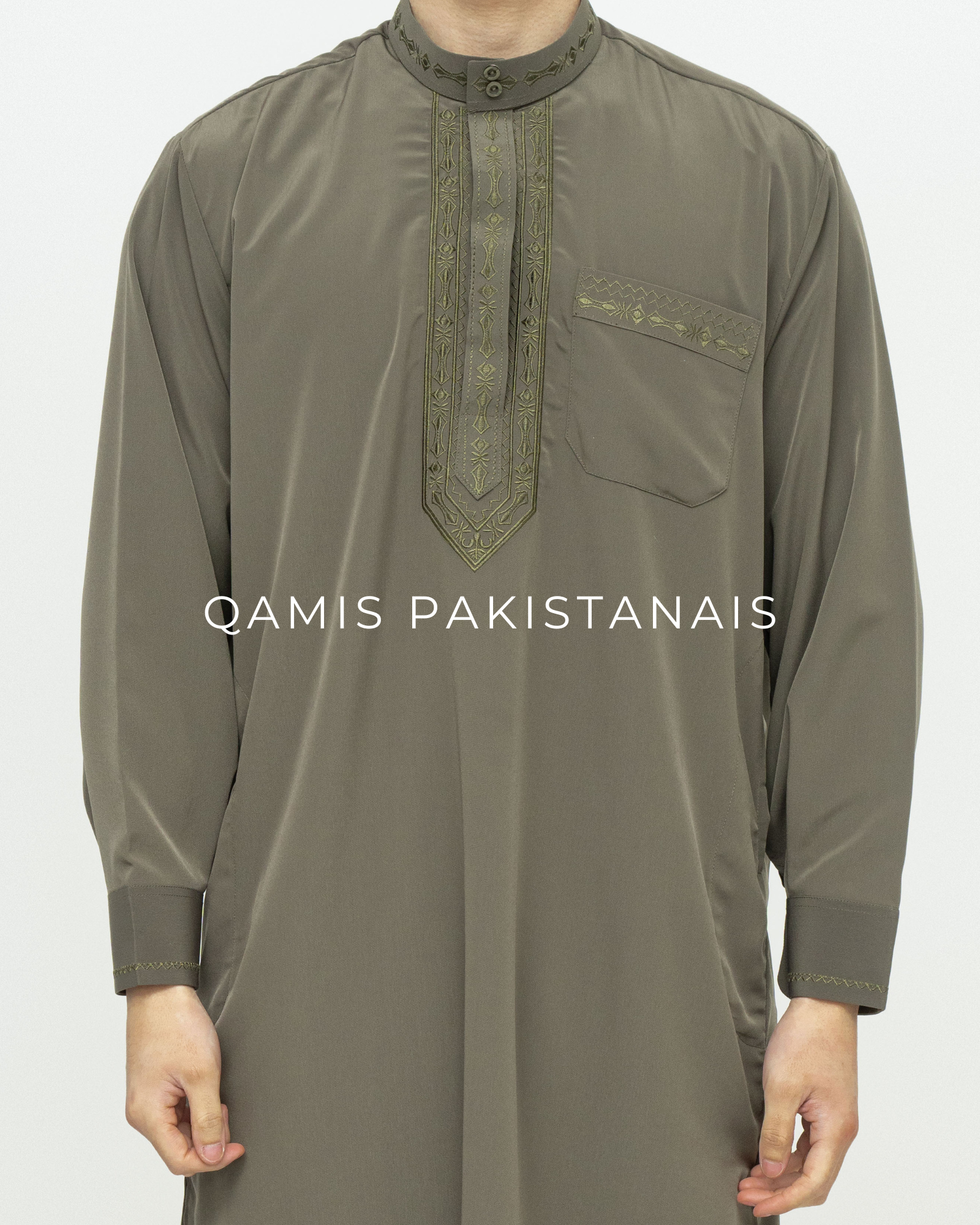 Qamis pakistanais kaki avec broderies