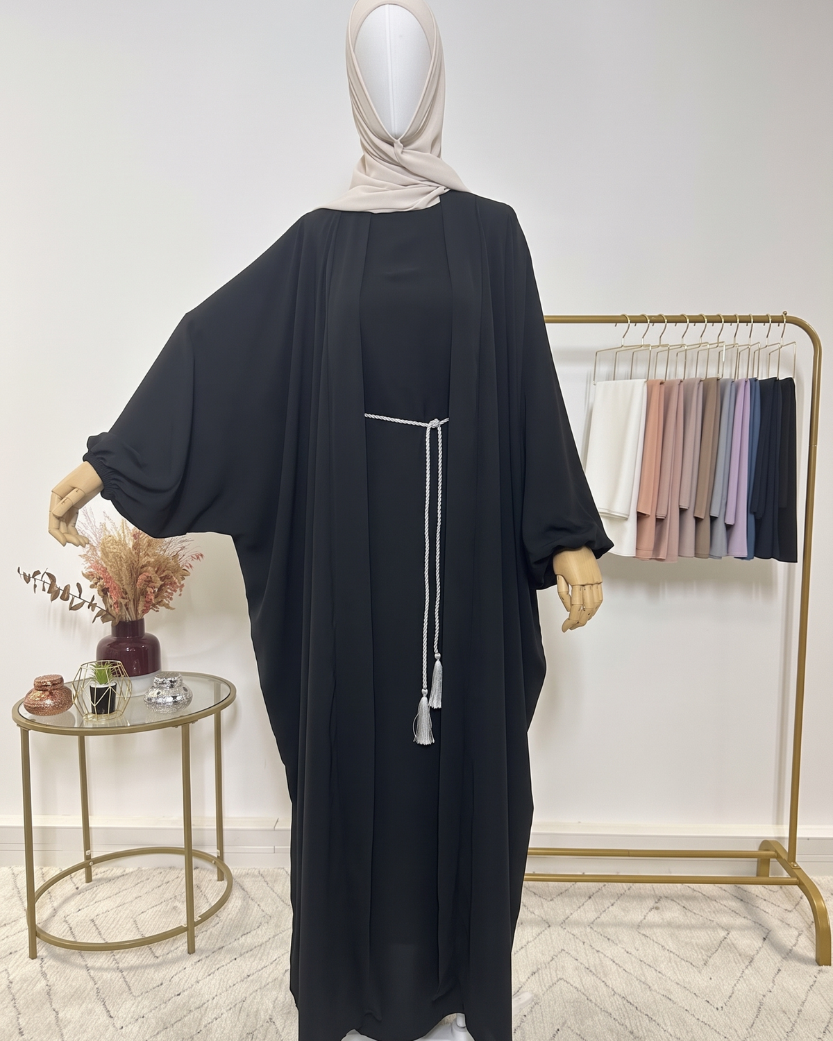 Ensemble Abaya Kimono 2 pièces - Sarah - Noir