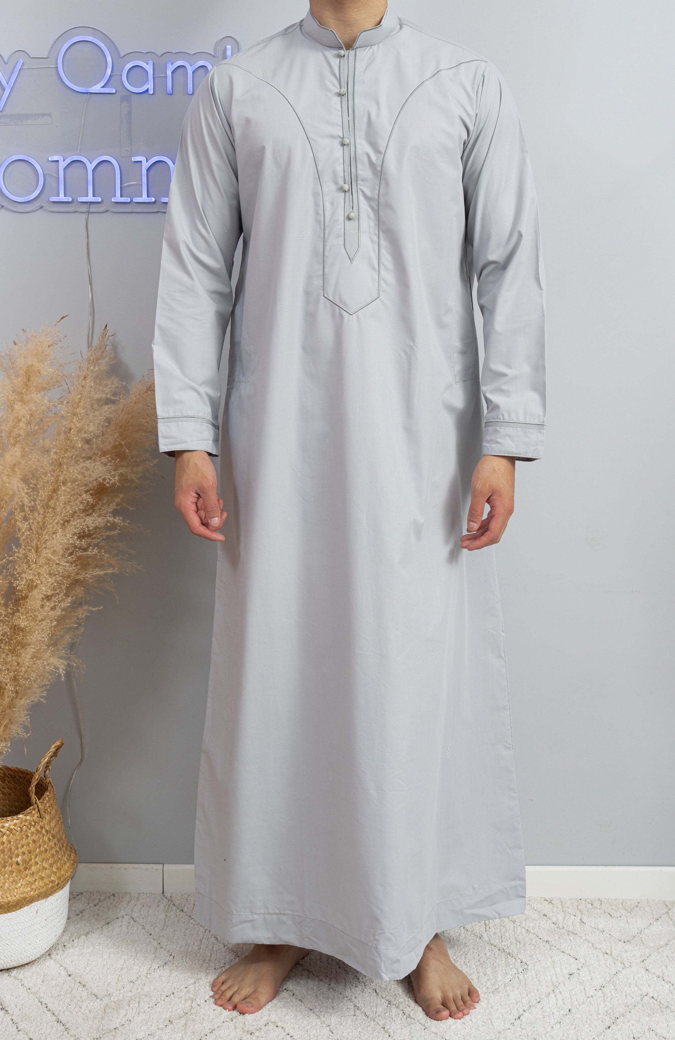 Qamis Malaisien avec Col gris