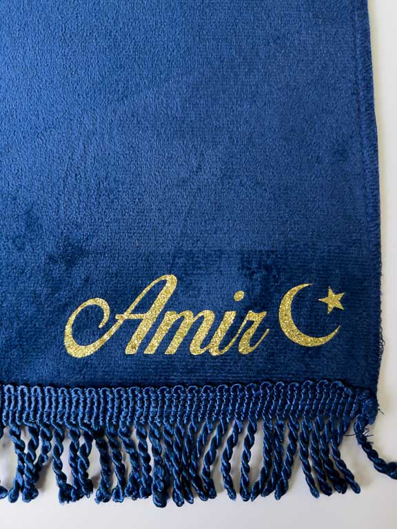 Tapis de prière velours bleu marine