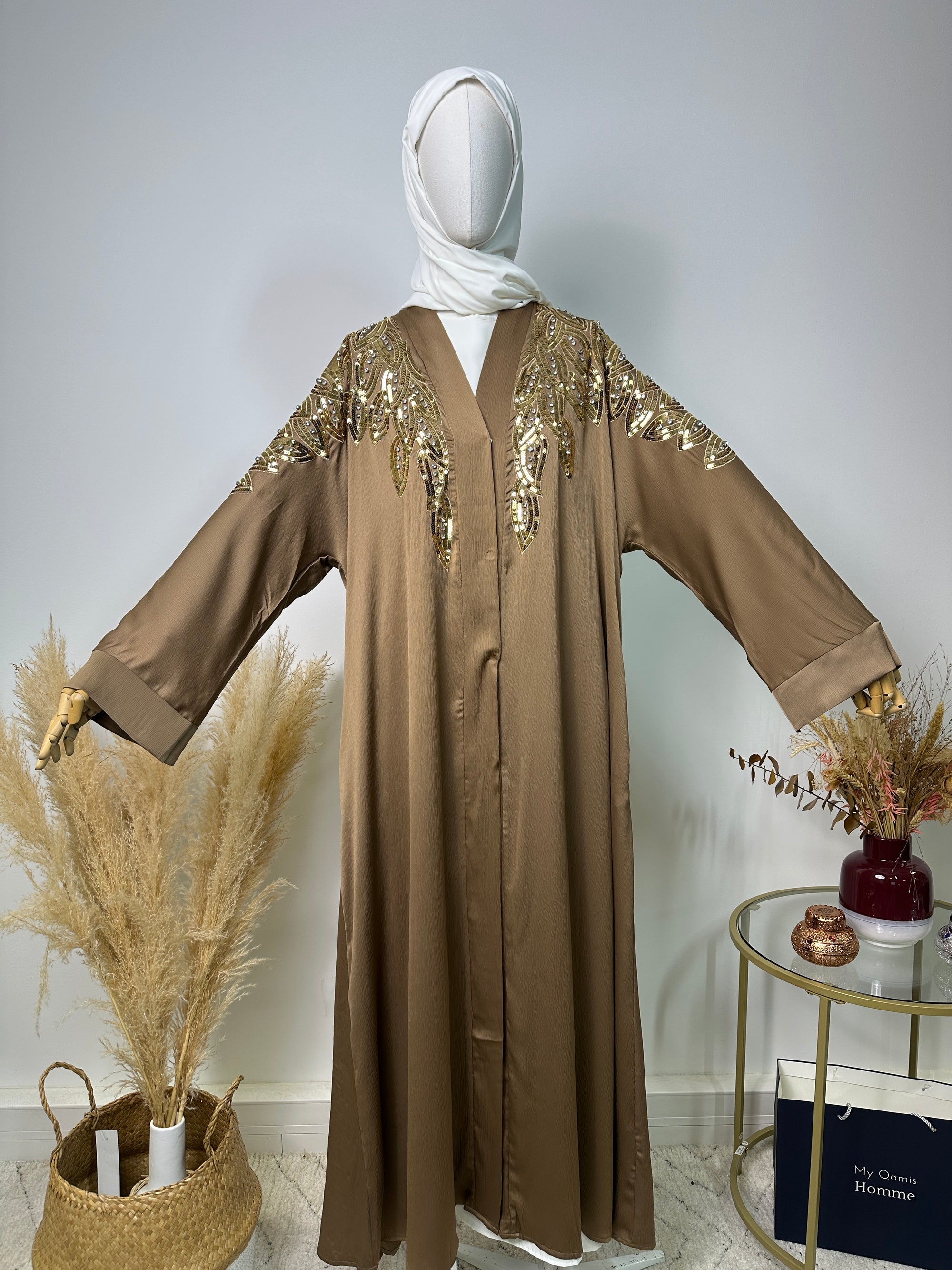 Abaya Kimono Amani - Luxury Collection - Abaya haut de gamme - Taupe