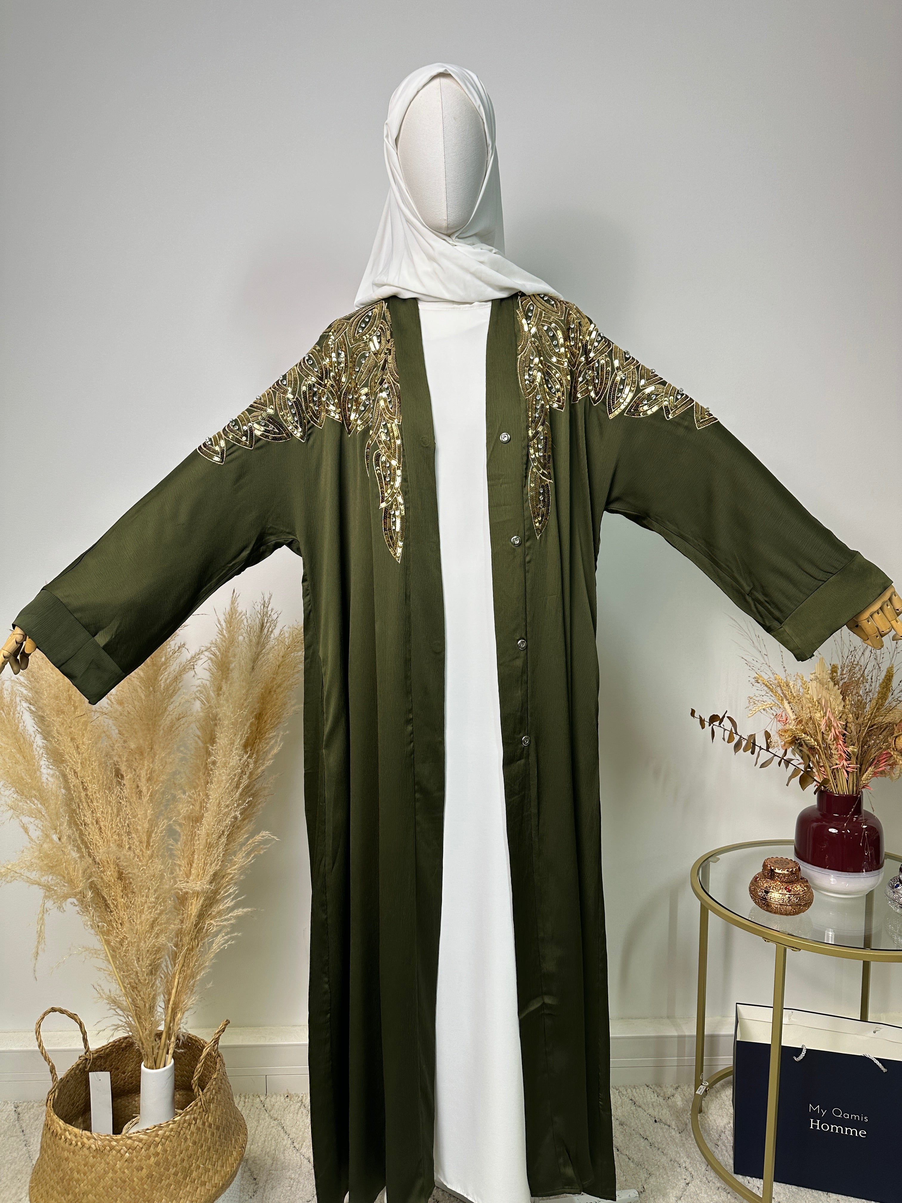 Abaya Kimono Amani - Luxury Collection - Abaya haut de gamme - Kaki
