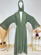 Abaya Kimono 1 pièce + Hijab Mousseline - Lyna - Kaki - My Qamis Homme