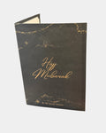 Carte de vœux Hajj Mubarak, calligraphie dorée sur fond noir étoilé, signée By My Qamis Homme