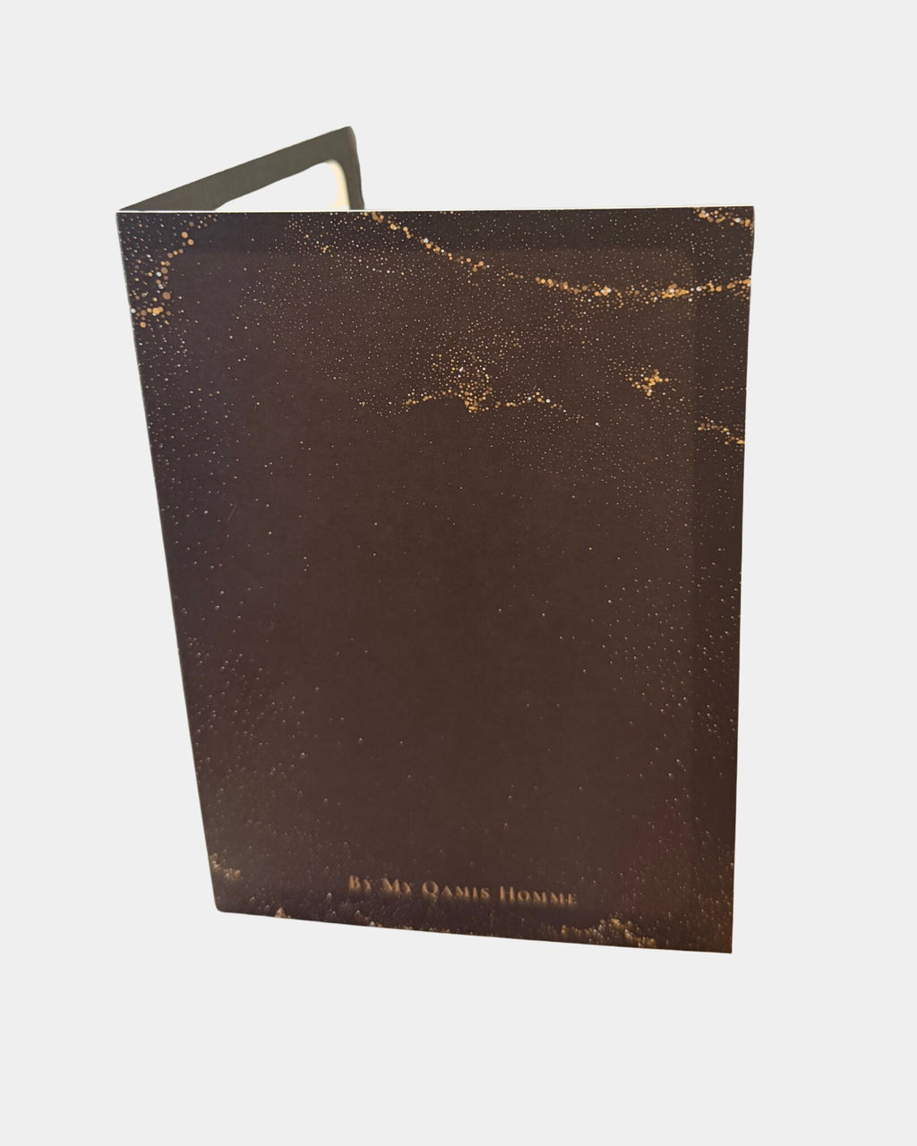 Dos de la carte de vœux noire étoilée à paillettes dorées, signée By My Qamis Homme