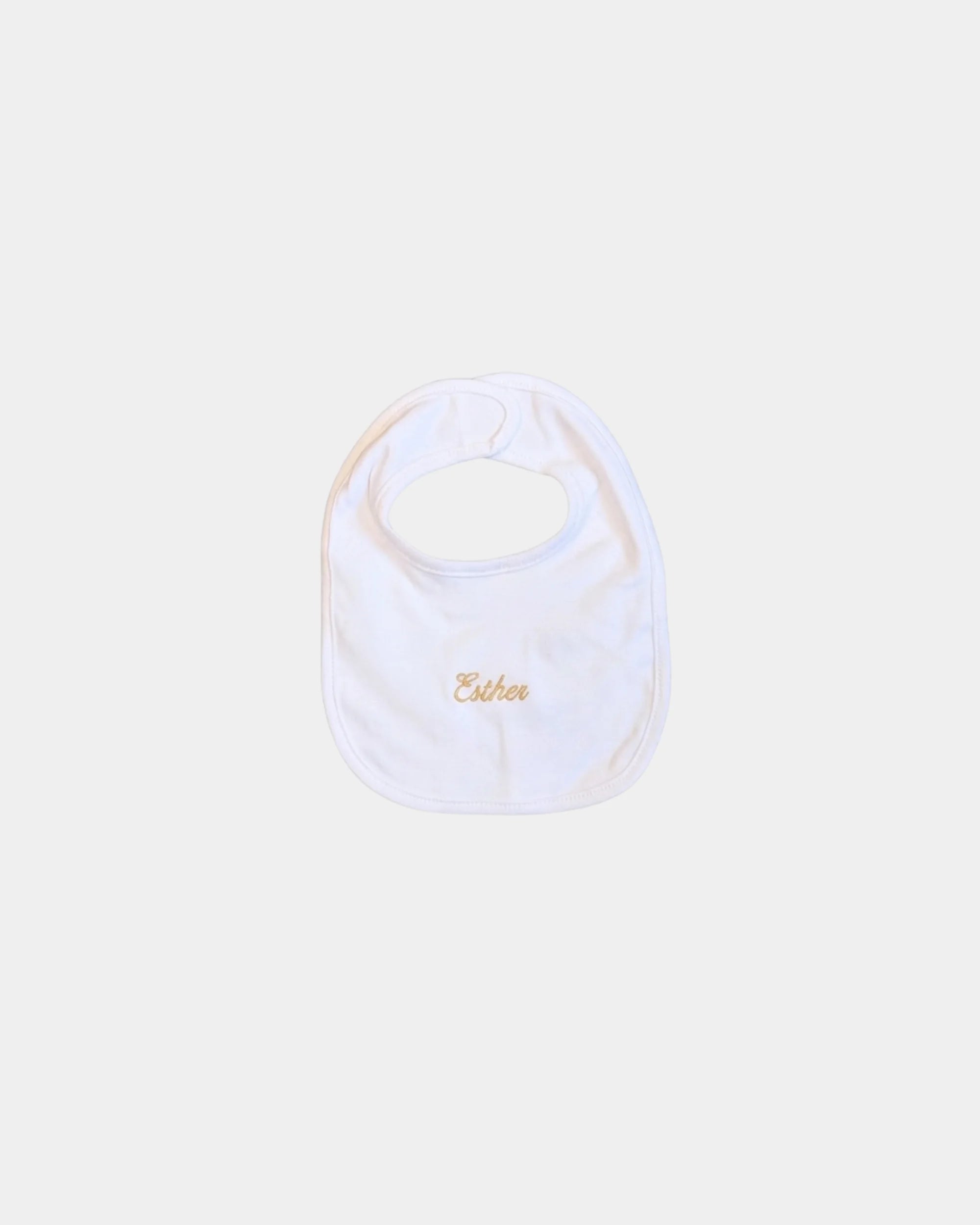 Bavoir bébé brodé prénom en fil doré, 100% coton, coffret naissance MQH