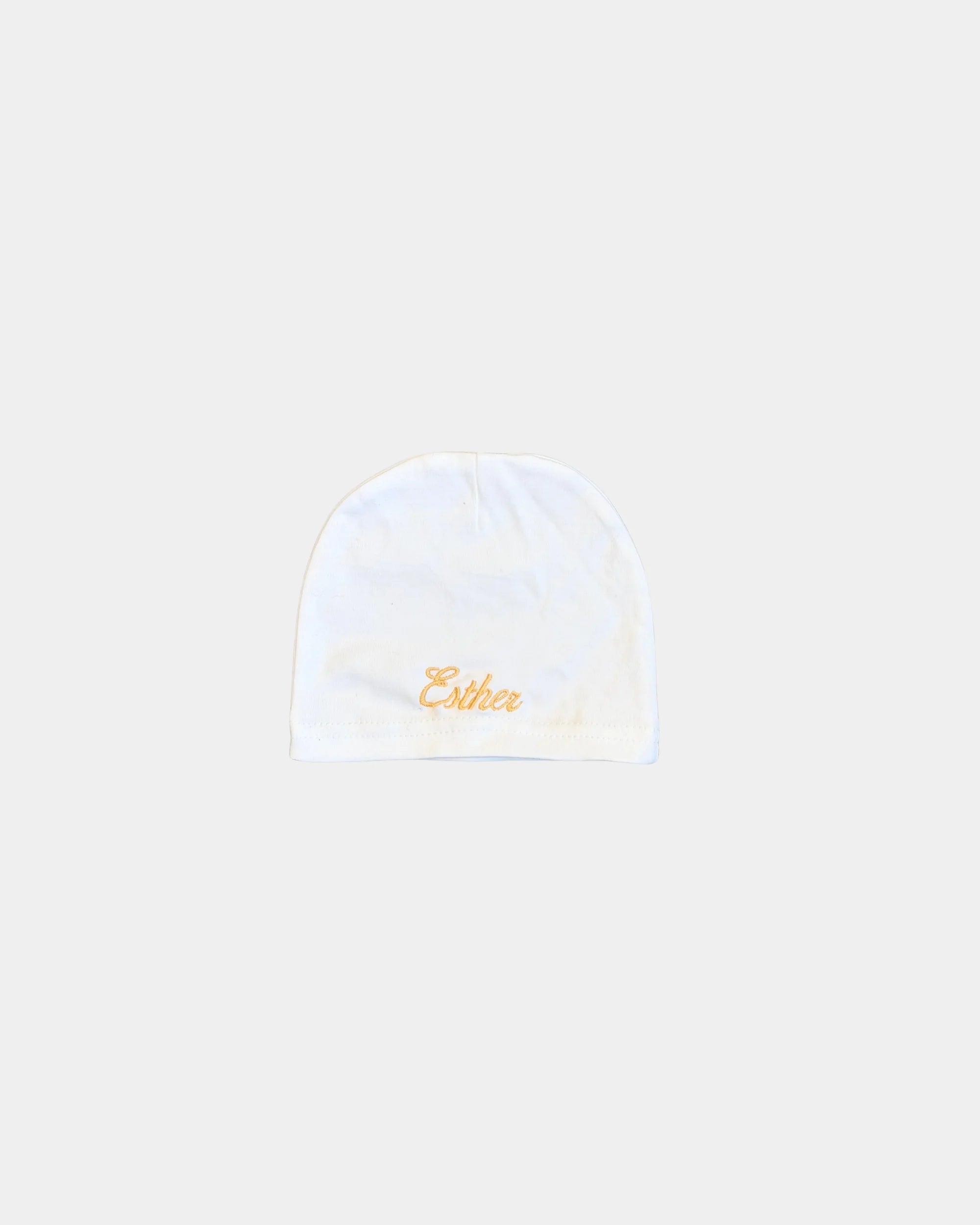 Bonnet bébé brodé prénom en fil doré, 100% coton, coffret naissance MQH