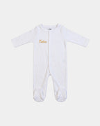 Pyjama bébé brodé prénom personnalisé en 100% coton blanc, coffret naissance MQH
