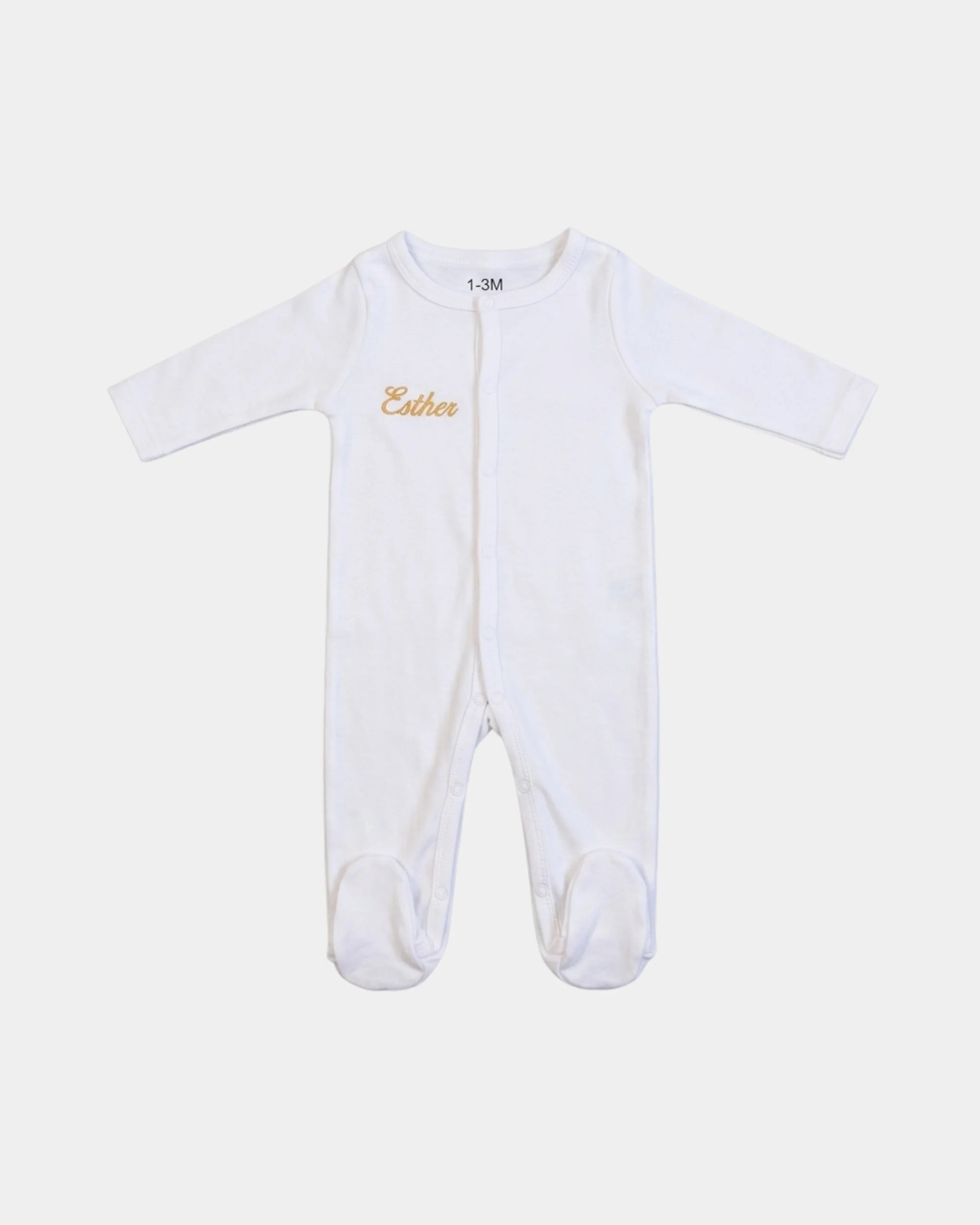 Pyjama bébé brodé prénom personnalisé en 100% coton blanc, coffret naissance MQH

