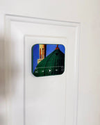 Coran Magnet design 07 gros plan sur le dôme vert et le minaret de la Mosquée du Prophète, aimant coranique