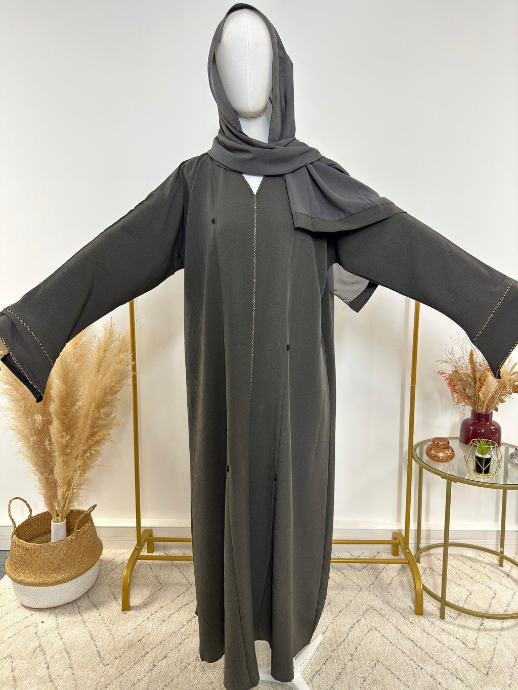 Ensemble Abaya Emarr avec Hijab - Gris foncé - Made in UAE - My Qamis Homme