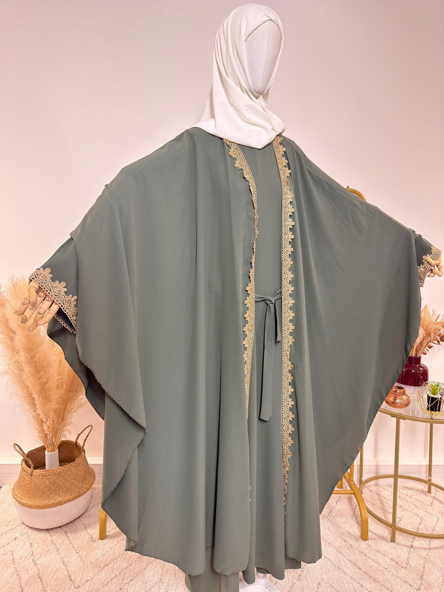 Ensemble Abaya Kimono 2 pièces - Naila - Vert Kaki - My Qamis Homme