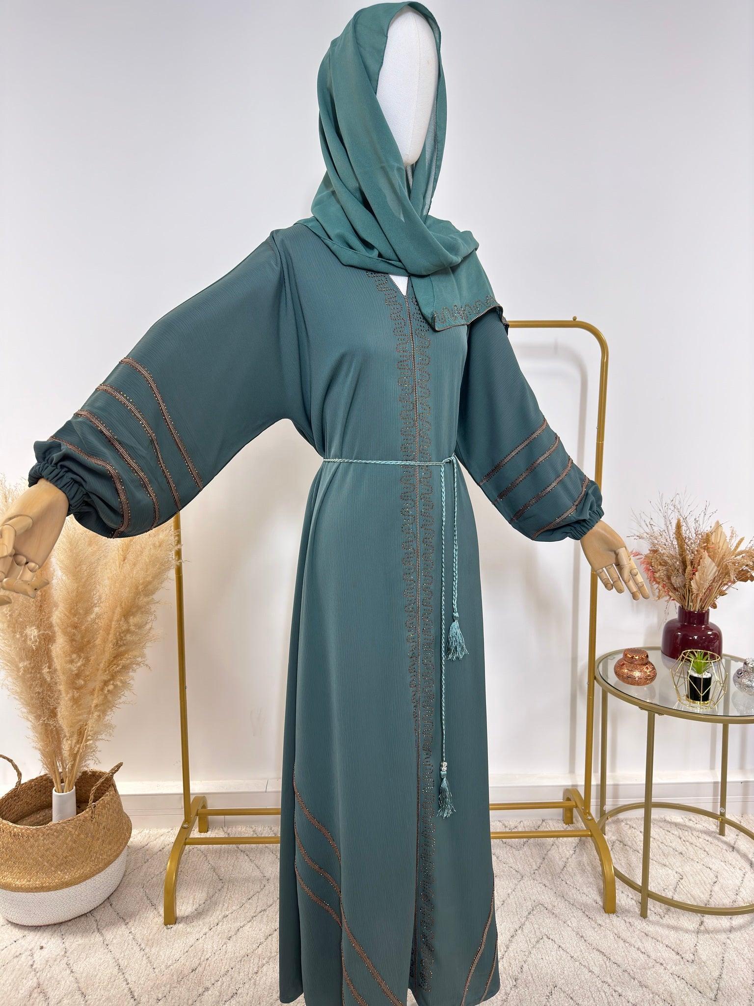 Ensemble Abaya Rania avec Hijab - Vert d'Eau - Made in UAE - My Qamis Homme