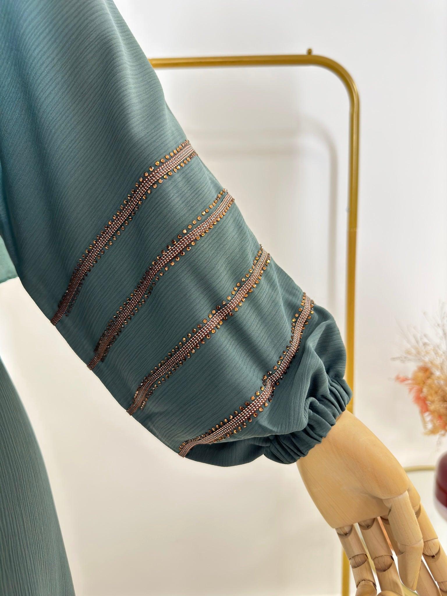 Ensemble Abaya Rania avec Hijab - Vert d'Eau - Made in UAE - My Qamis Homme