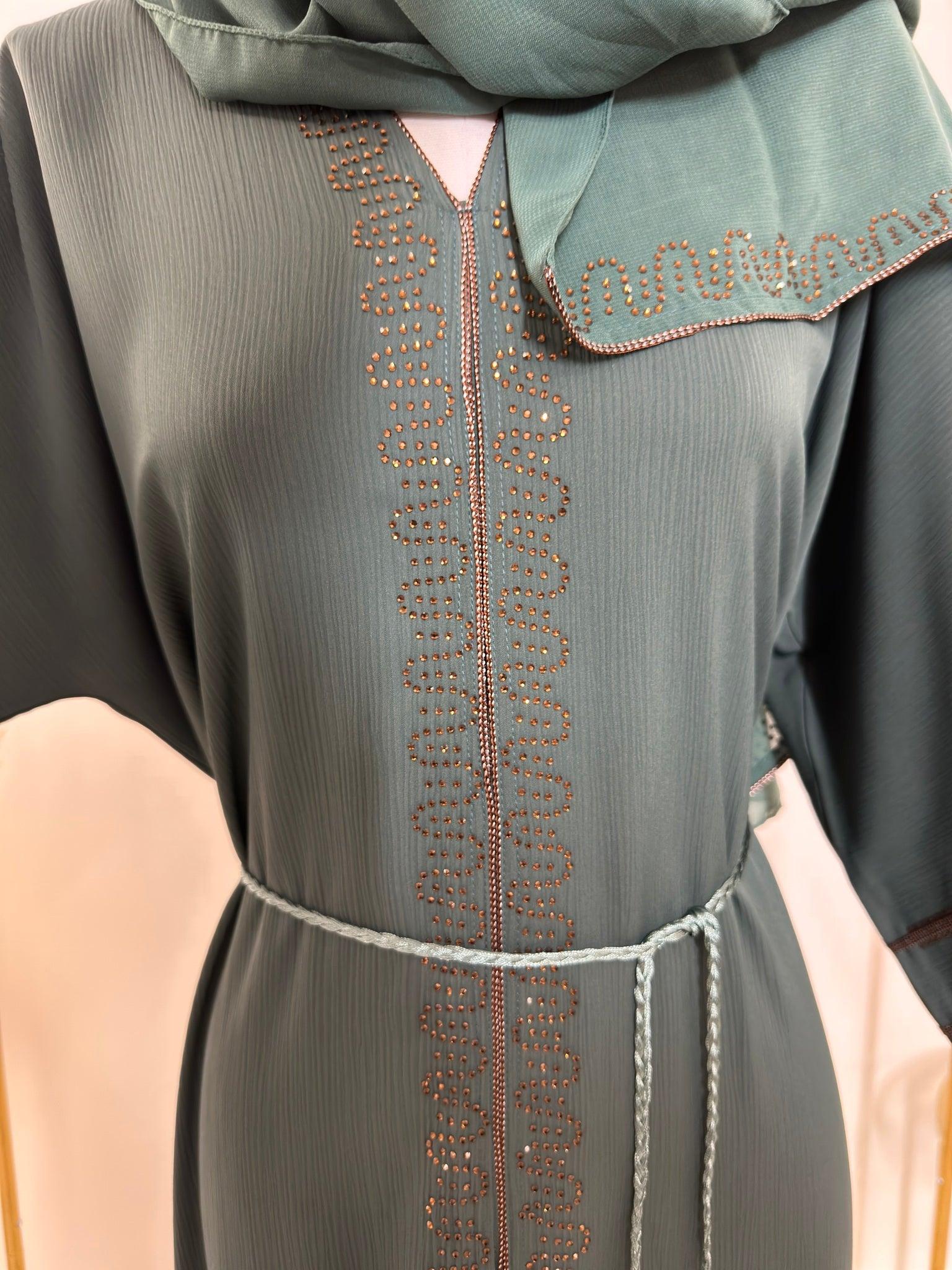 Ensemble Abaya Rania avec Hijab - Vert d'Eau - Made in UAE - My Qamis Homme