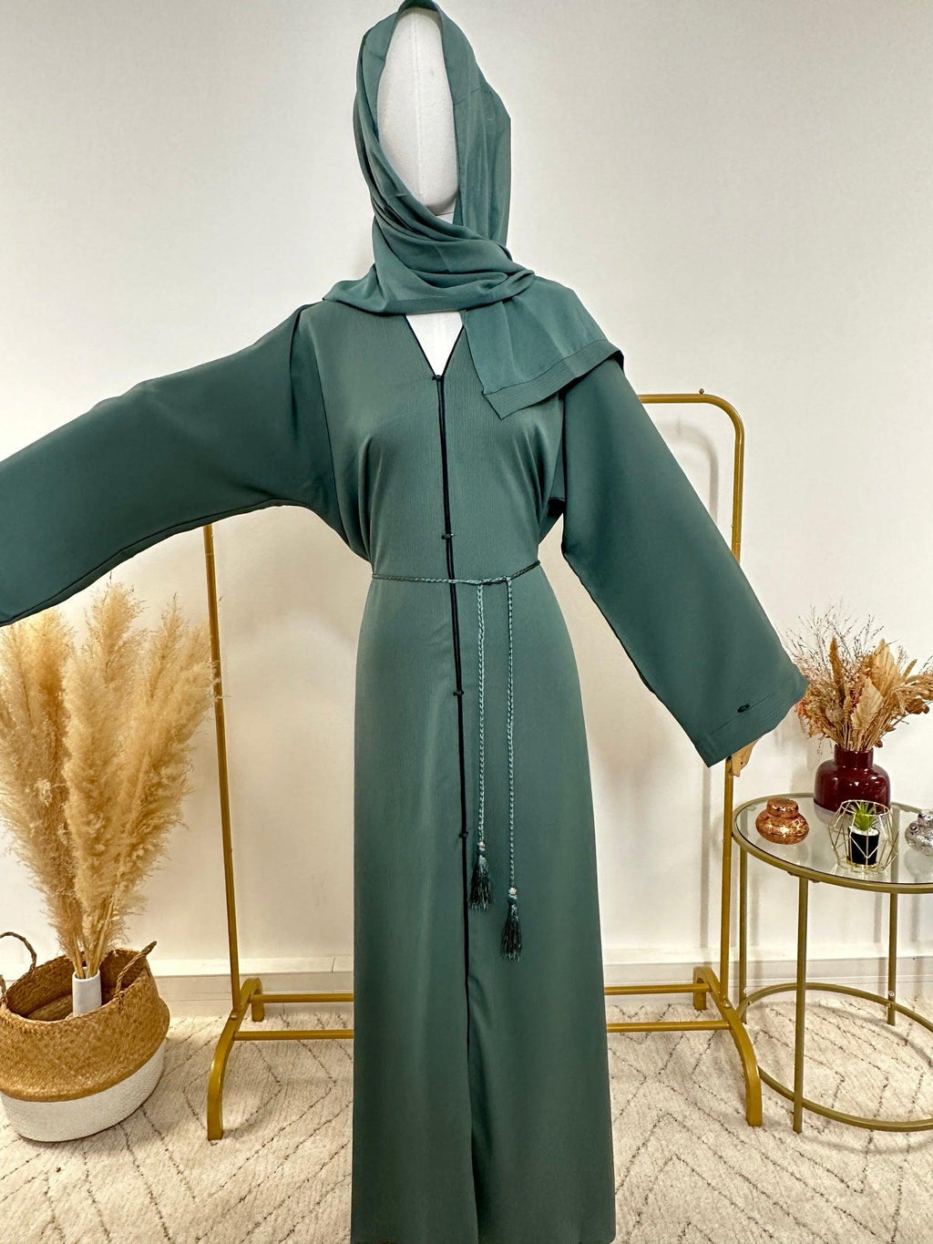 Ensemble Abaya Samar avec Hijab - Vert D'eau - Made in UAE - My Qamis Homme