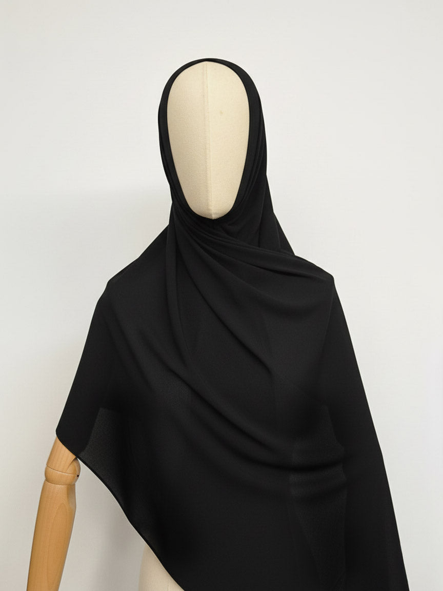 Hijab à aimants intégrés en Mousseline - Noir