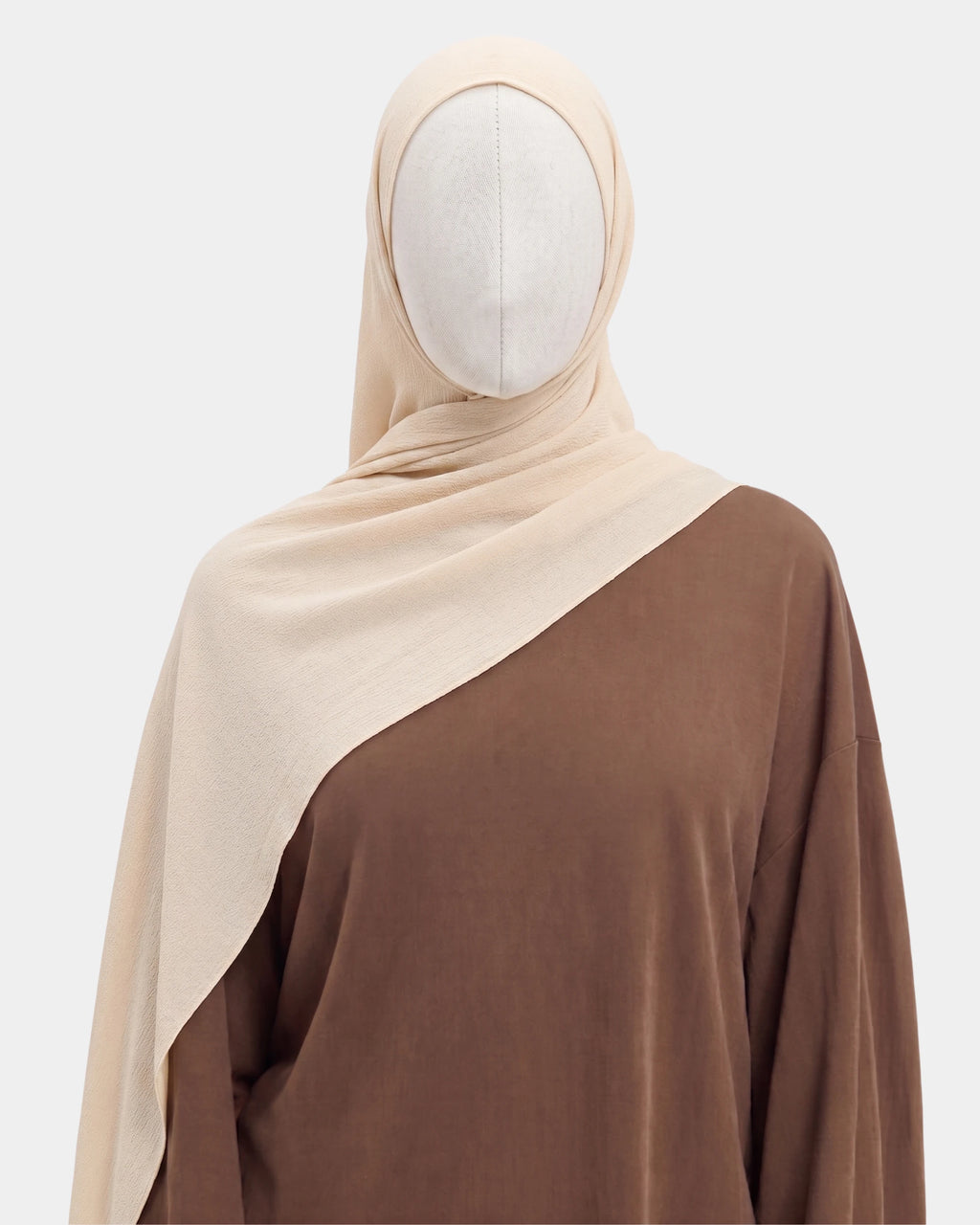 Hijab mousseline aimants intégrés beige Rawdaya, bonnet tube cousu, fini sans épingle, tissu léger et respirant