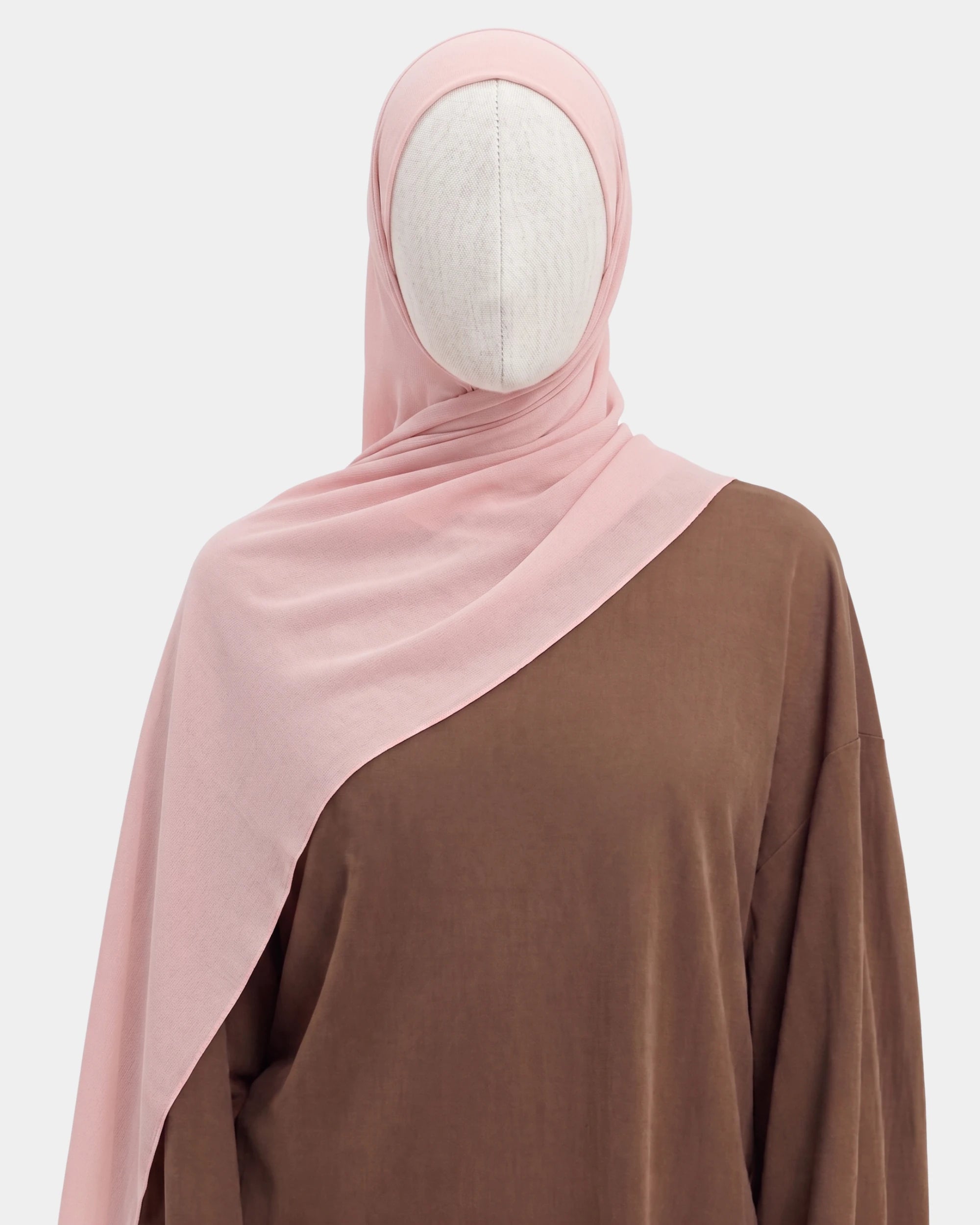 Hijab mousseline aimants intégrés rose poudré Rawdaya, bonnet tube cousu, fini sans épingle, tissu léger et respirant