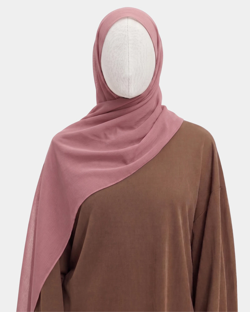 Hijab mousseline aimants intégrés vieux rose Rawdaya, bonnet tube cousu, fini sans épingle, tissu léger et respirant