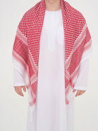 keffieh saoudien rouge à carreau avec pompom face