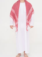 keffieh saoudien rouge à carreau avec pompom de face