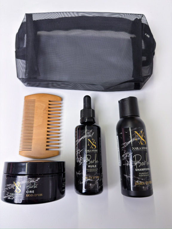 Ölpackung + Wachs + Bart Shampoo + Kamm + Kit - Goldholz