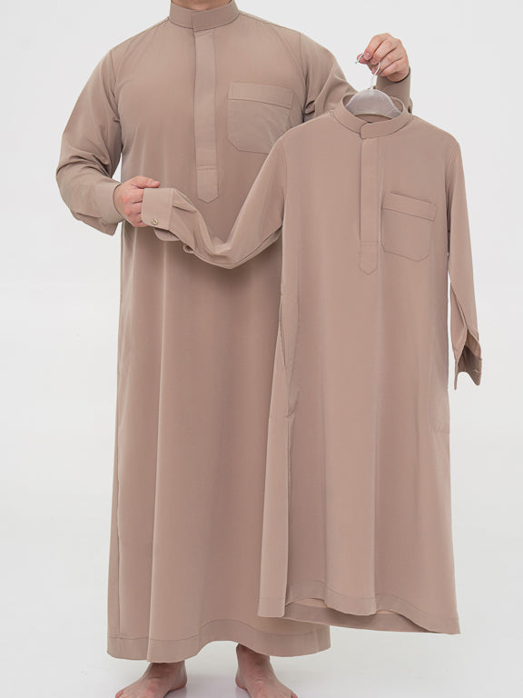 qamis assorti père et fils taupe saoudien avec qamis enfant