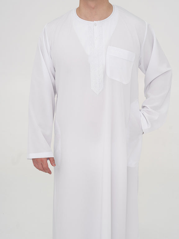 qamis marocain blanc de face poche