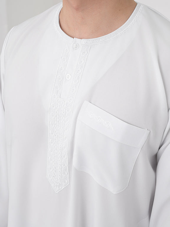 qamis marocain blanc buste broderie