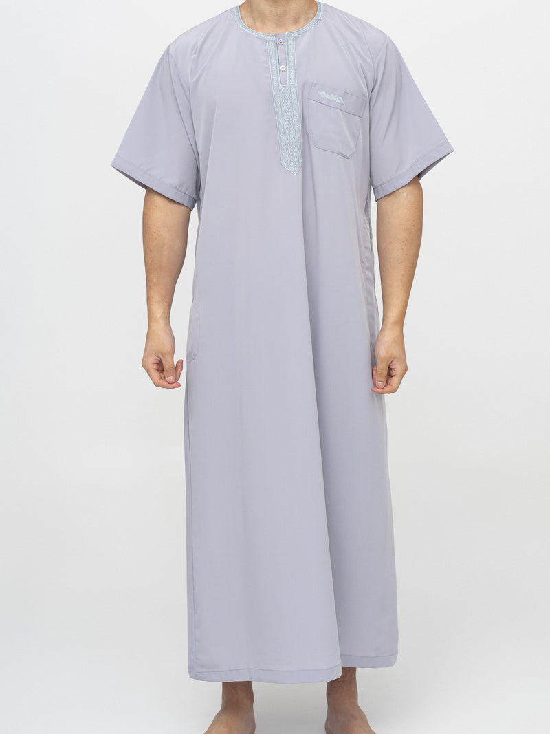 Grey Moroccan Short Sleeve Thobe Premium - Al Emad