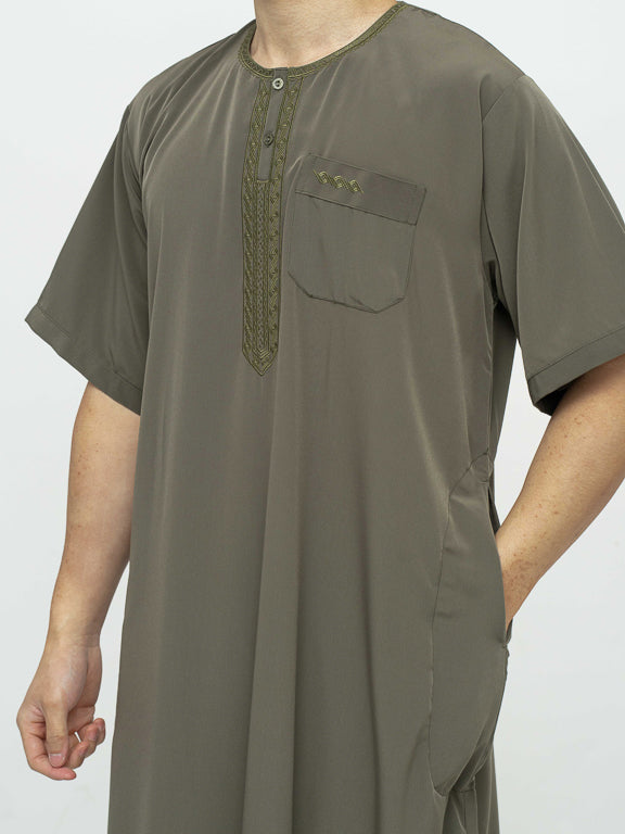 Qamis Marocain Manches Courtes kaki Premium - Al Emad