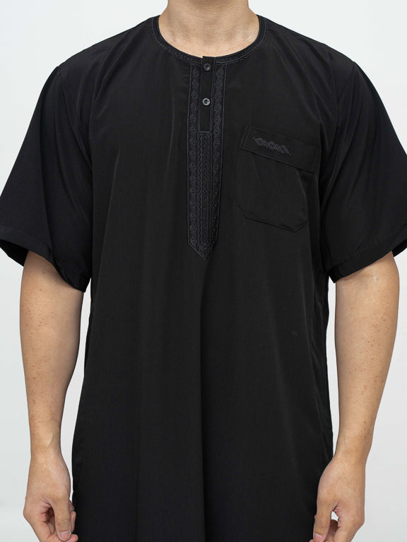 Qamis Marocain Manches Courtes noir Premium - Al Emad