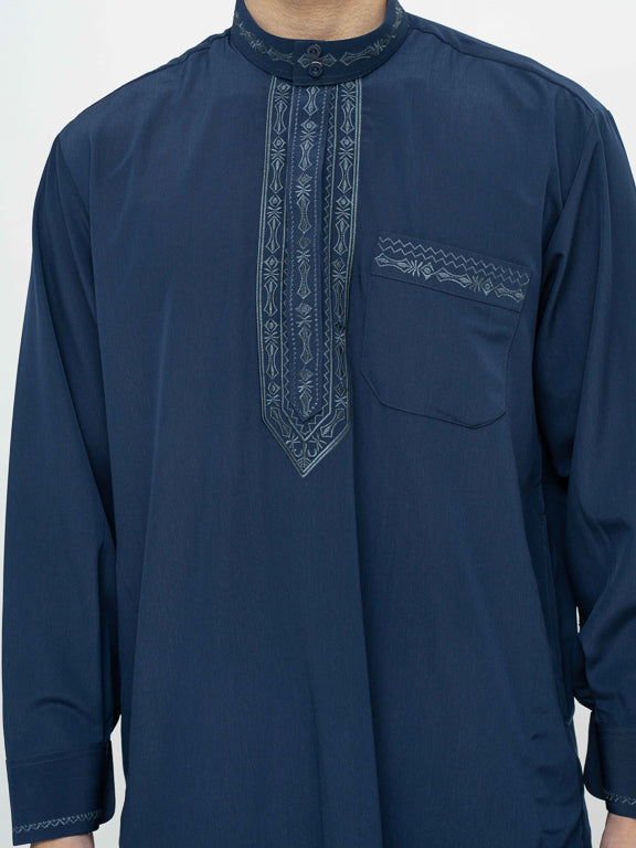 Ensemble Qamis Pakistanais bleu marine Premium - Al Emad