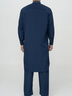 Ensemble Qamis Pakistanais bleu marine Premium - Al Emad
