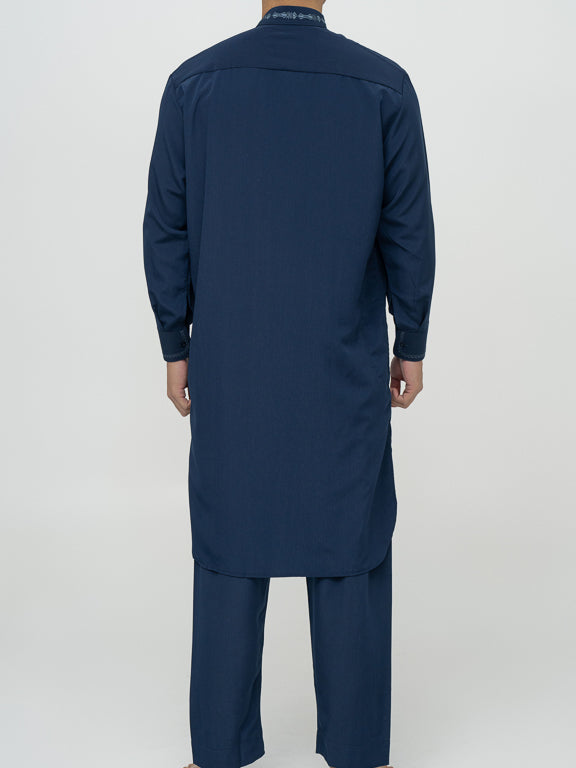 Ensemble Qamis Pakistanais bleu marine Premium - Al Emad
