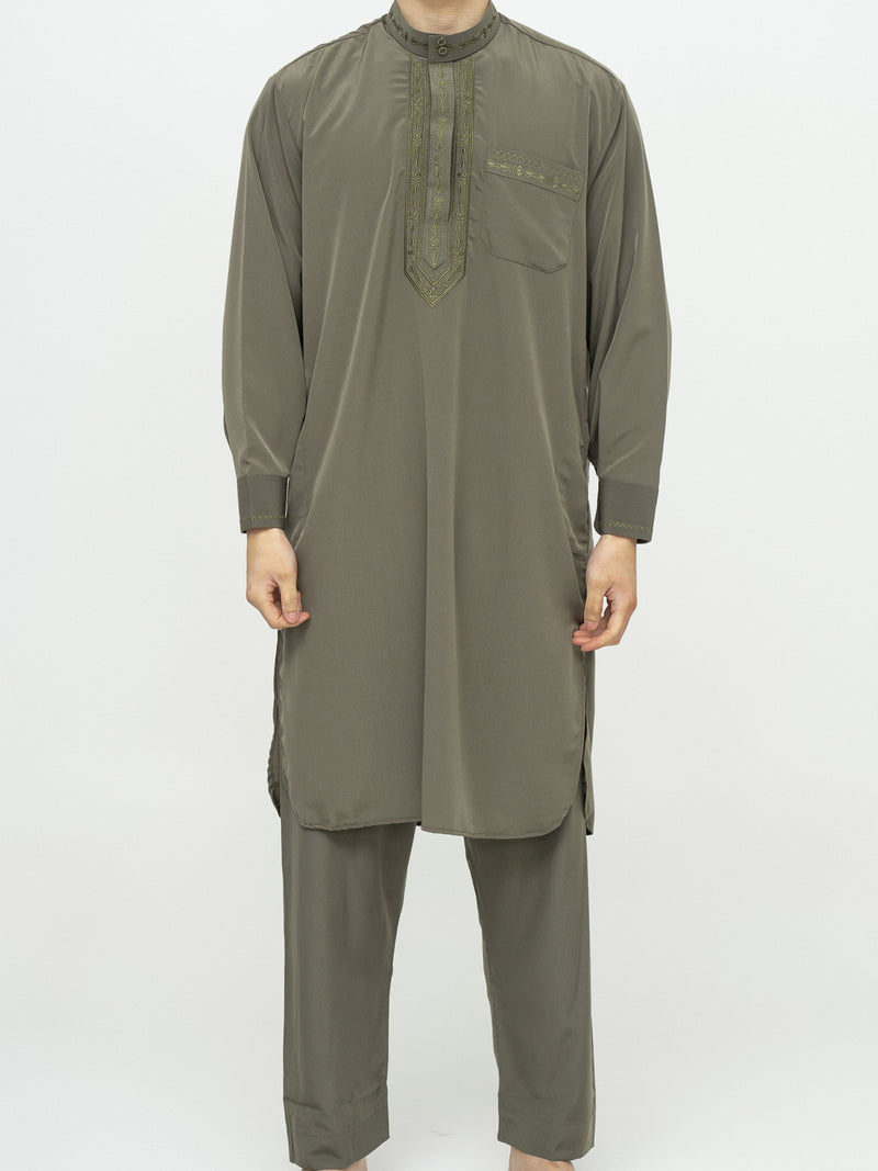 Khaki Pakistani Thobe Set Premium - Al Emad