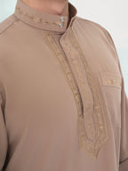 Ensemble Qamis Pakistanais taupe Premium - Al Emad