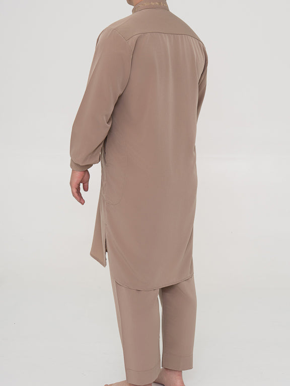 Ensemble Qamis Pakistanais taupe Premium - Al Emad