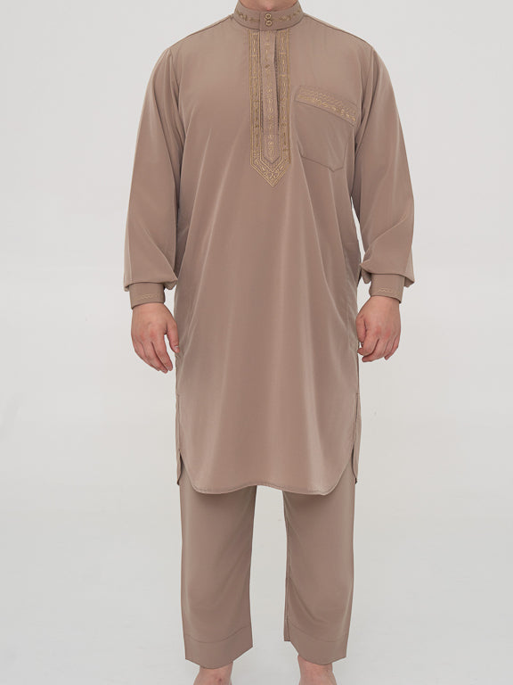 Ensemble Qamis Pakistanais taupe Premium - Al Emad