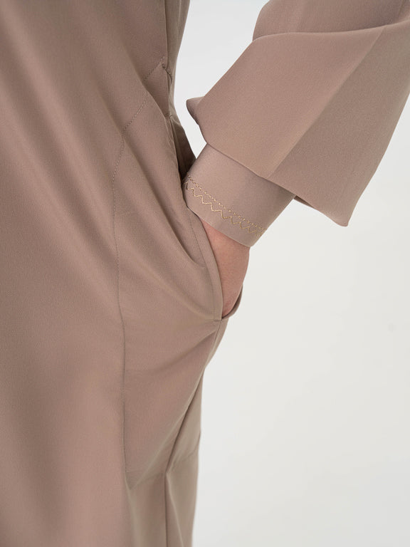 Ensemble Qamis Pakistanais taupe Premium - Al Emad