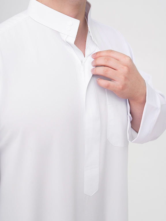 qamis saoudien blanc zip