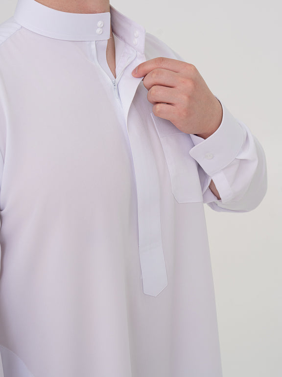 Qamis Saoudien blanc Premium - Manchettes rigides