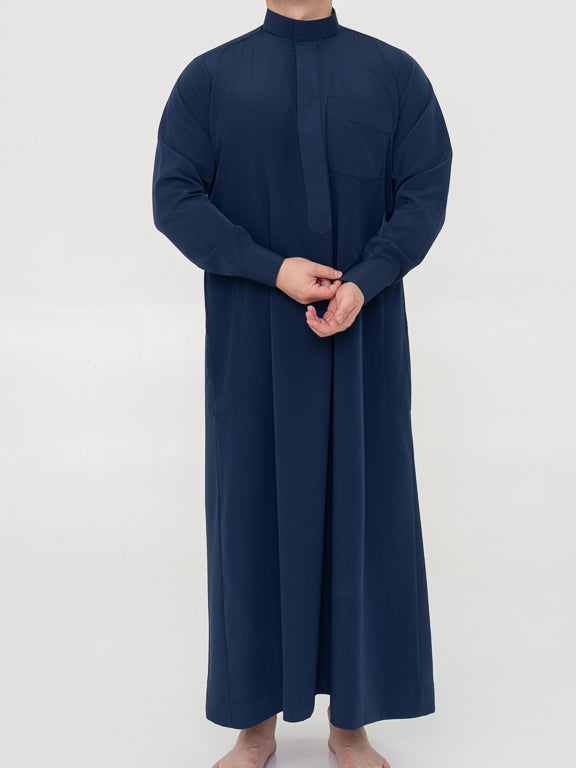 qamis saoudien bleu marine manches rigides