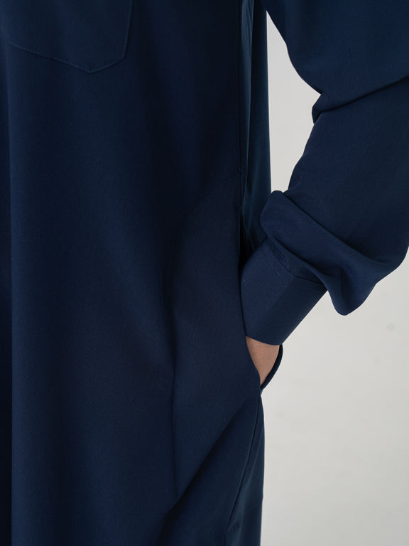 Qamis Saoudien bleu marine Premium - Manchettes rigides