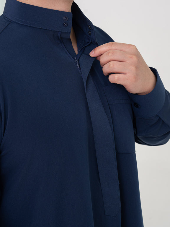 Qamis Saoudien bleu marine Premium - Manchettes rigides