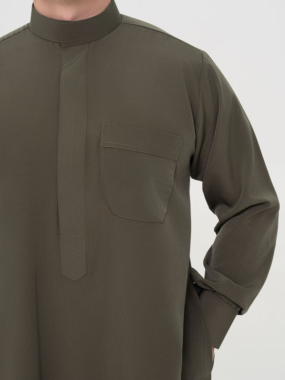 Qamis Saoudien kaki Premium - Manchettes rigides