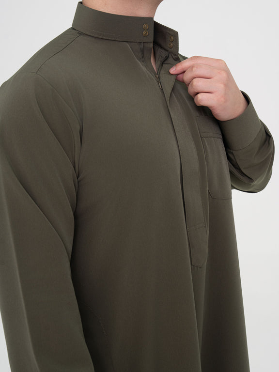 Qamis Saoudien kaki Premium - Manchettes rigides